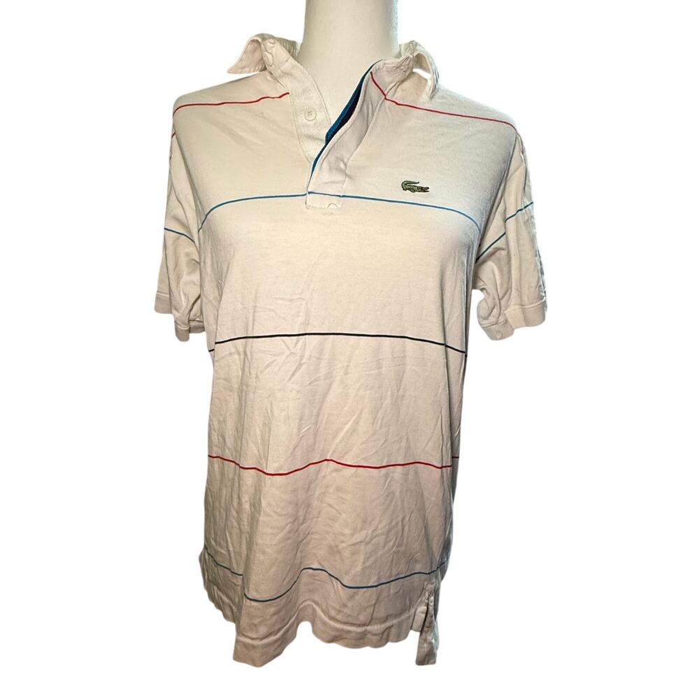 Lacoste Vintage Striped Polo Shirt, 80s Preppy Crocodile Cotton, Men's Medium
